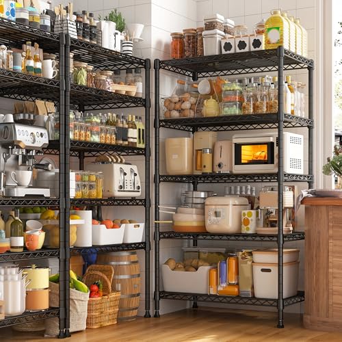 REIBII Metal Shelving 5 Tier Wire Sturdy Storage Shelves Adjustable Steel Organizer Wire Rack for Kitchen Laundry Room Commercial School Storage Room Black 63“Hx 21.65“L x 11.8”D - size: 【5 Tier】63"H X 21.65"W X 11.8"D