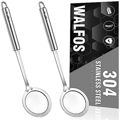 Walfos Skimmer Spoon,304 Stainless Steel Fine Mesh Strainer,Foam Strainer Oil Filter,Ultra Fine Mesh Strainer Perfect For Separation Of The Floating Foam,Fat,Set fo 2 - style: 2pcs (3") Skimmers