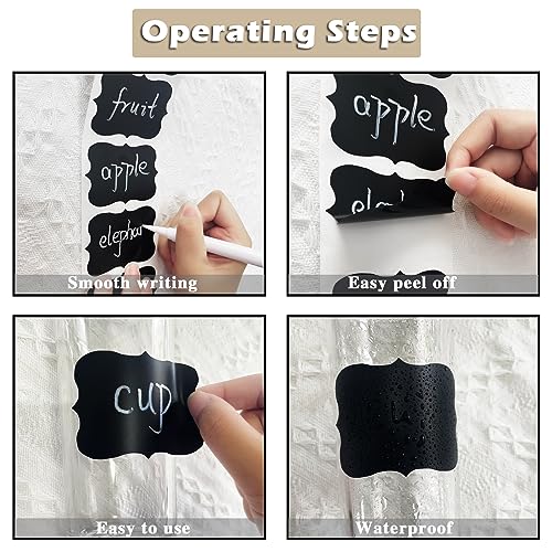 Wavy Shape Chalkboard Labels,Erasable Reusable Blackboard Stickers with 1 Liquid Chalk Pen,200 Pieces,for Jars, Spice, Craft, Home, Kitchen, Parties Decoration, Craft Rooms, Weddings - size: 2.95" x 2"