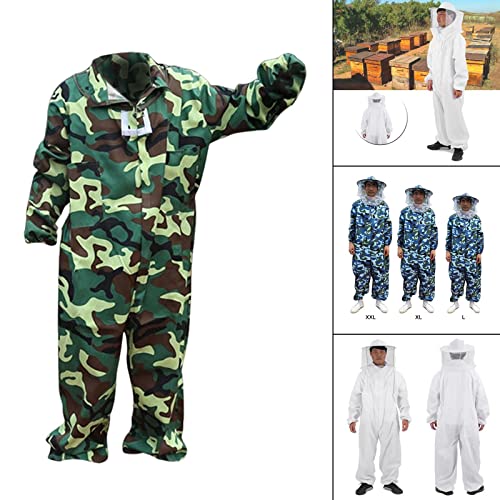 Bee Jacket,Professional Soft Beekeeping,Beekeeping Veil Protective Equipment,Full Keeper Suit with Beekeeper Hat for Men Women (Camouflage Green XL) - color: Camouflage Green Xl