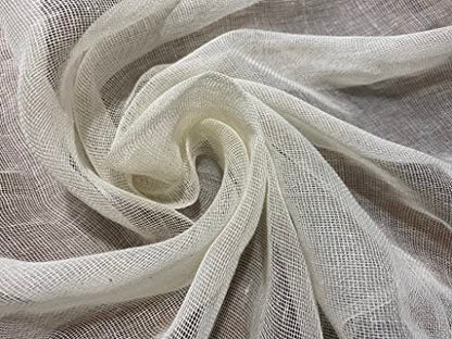 Mull Muslin 100% Cotton Fabric Voile Curtains Fine Unbleached Cheesecloth Linen Look Wedding Table Runner - 140cm Wide - Ecru Cream (Per 10 Metres)