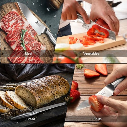 DDF iohEF Knife Set with Knife Strip, 8 Piece Professional Kitchen Knife Set, Japanese High Carbon Stainless Steel Chef Knives Set with Magnetic Knife Holder for Wall - color: 8PCS Kitchen Knives
