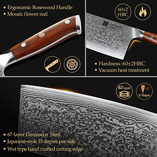 XINZUO 7 Inch Chinese Meat Cleaver Knife-Real 67 Layers Damascus Butcher Knife-Suitable for Meat/Vegetable Cleaver-Ultral Sharp-Natural Rosewood Handle-Yu Series - size: 7 inch Cleaver Knife