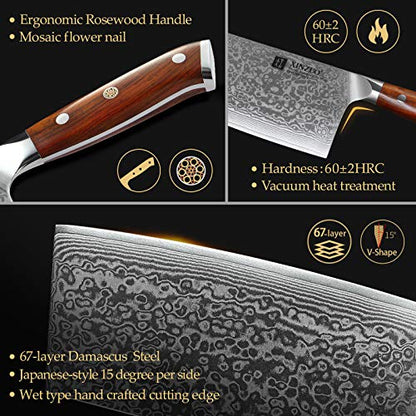 XINZUO 7 Inch Chinese Meat Cleaver Knife-Real 67 Layers Damascus Butcher Knife-Suitable for Meat/Vegetable Cleaver-Ultral Sharp-Natural Rosewood Handle-Yu Series - size: 7 inch Cleaver Knife
