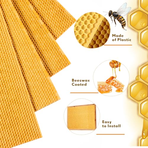 Weysat 40 Pcs Waxed Coated Beehive Foundation Sheets Beehive Wax Coated Foundation for Bee Frames Plastic Beeswax Sheet Bee Hive Equipment Deep Frame(Yellow) - color: Yellow