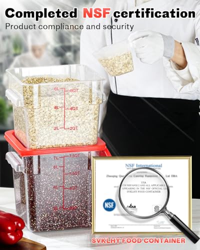 4QT NSF Food Storage Containers: 8 PCS [Food Grade][Hot&Cold Resistant] Commercial Clear Food Storage Containers with Lids for Restaurant Kitchen Proof Dough, Measuring Spoons Included(BPA FREE) - color: A-4QT-RED