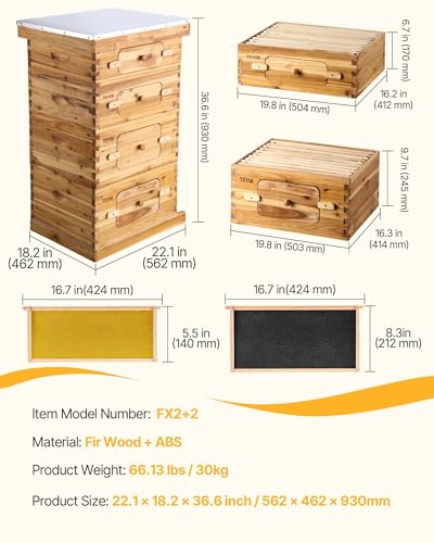 VEVOR 10 Frame Bee Hive, Beeswax Coated Fir Wood, Bee Hives Starter Kit,2 Deep + 2 Medium Bee Boxes Langstroth Beehive Kit, Transparent Acrylic Windows with Foundations for Beginners Pro Beekeepers - size: Deep Box x 2+ Medium Box x 2