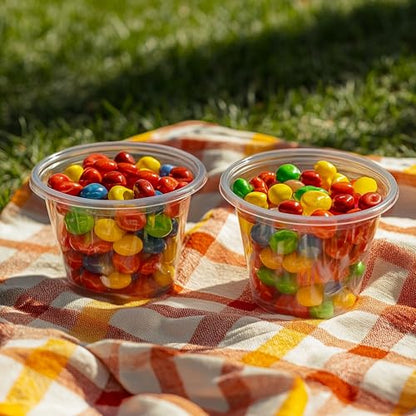 TashiBox Plastic Portion Cups with Lids [5.5 oz-100 Sets] Souffle Cups, Jello Shot Cups, Condiment Sauce Containers For Sampling, Sauce, Snack or Dressing - size: 5.5oz-100Sets
