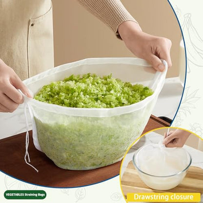 6 PCS Cheese Cloths Bag For Straining, Nut Milk Bag | Reusable Straining Bags for Vegetable, Soy Milk, Dumpling Fillings,Squeeze Bags for Straining Oat Milk, Celery Juice Nut