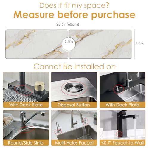 3 PCS Large Stone Dish Drying Mat for Kitchen Counter -24"x16" Absorbent Diatomaceous Earth Mat with Stone Faucet Mat & Soap Tray - Quick Dry, Collapsible, Non-Slip Countertop Organizer - color: gold Marble