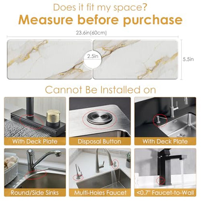 3 PCS Large Stone Dish Drying Mat for Kitchen Counter -24"x16" Absorbent Diatomaceous Earth Mat with Stone Faucet Mat & Soap Tray - Quick Dry, Collapsible, Non-Slip Countertop Organizer - color: gold Marble