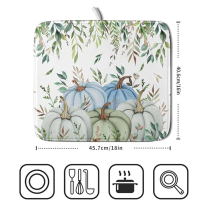 Giwawa Fall Blue Pumpkin Dish Drying Mat Autumn Harvest Dishes Pad 16"x18" Microfiber Quick Dry Dish Drainer Rack Mats Kitchen Counter Accessories - color: Blue Pumpkin Leaf, size: 16x18 inch