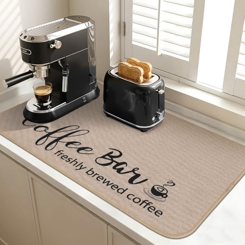 Findosom Dish Drying Mat, 17"x 32" Super Absorbent & Hide Stain Coffee Mat, Cuttable Drying Mat for Kitchen Counter, Coffee Bar Accessories, Under Dish Rack, Coffee Maker, Espresso Machine, Linen - color: Linen, size: 17" X 32"