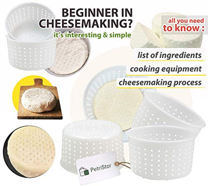 PetriStor 5 pcs Soft Cheese Mold for Cheese Making 0.7QT - Small Cheese Molds - Homemade Cheese Making Supplies - Cream Cheese Form Mold - Molde Para Queso Fresco Casero