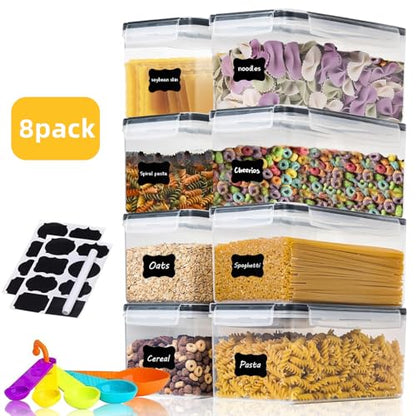 8pc 3.2L Airtight Canisters with Lids, Kitchen Dry Pantry Storage | 8pack 3.2L airtight canisters lock moisture out. Stackable bins hold all kinds of daily dry foods for kitchen pantry use - size: 8 pcs(3.2L)