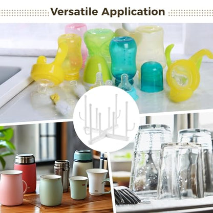 2 Pcs Collapsible Bottle Drying Rack, Multi-Functional Plastic Water Bottle Drainer for 8 Cups, Foldable Cup Drying Rack Counter Organizer for Kitchen, Office