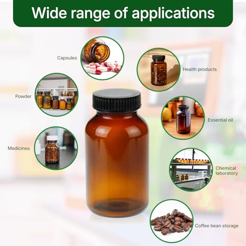 500 ml(16.7 OZ) Amber Glass Wide Mouth Packer Bottle with Black Ribbed Cap, UV Light Resistant Jars for Pills, Capsules, Essential Oils, DIY Salves - Airtight Storage Container，Pack of 12 - size: 16.7 OZ