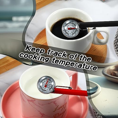 Xuhal 6 Pcs Stainless Steel Kitchen Thermometer with 5 Inch Long Stem 1 Inch Dial Thermometer Milk Frothing Food for Oven Probe Meat Grill BBQ Cooking Chocolate Water(Black) - color: Black