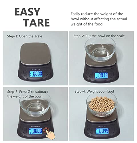 NUTRI FIT Ultra Slim Kitchen Scale Digital Food Weight Scale for Baking Cooking in Grams and Ounces Tare & Backlit LCD Display 11lb 5kg Capacity- Black/Stainless Steel - color: Black