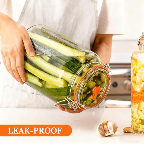 BestYiJo 2PCS 1 Gallon (3.75L) Fermentation Jars with 2 Glass Weights & 2 Airlocks - Ideal for Kombucha, Sauerkraut, Pickles, Sourdough Starter, Kimchi and More