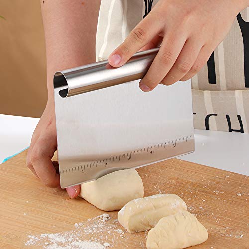 Stainless Steel Multifunctional Flour Scraper Mirror Polished Cake & Pizza Cutter Dough & Pastry Cutter Baking Scale Scraper & Butter Knife With Scale Pastry Bread Separator (Silver) - color: Silver