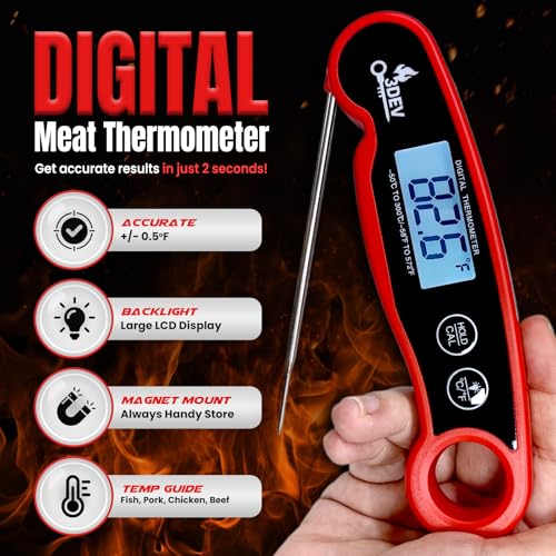 Digital Meat Thermometer with Backlight for Cooking | Instant Read, Waterproof Meat Thermometer | Grilling, BBQ, Smoker, Oven, Turkey and Kitchen