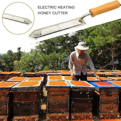 Honey Scraper Cutter, Handheld Electric Honey Extractor, Stainless-Steel Electric Uncapping Knife with Wooden Handle, Honey Cutter for Beekeeper Supplies, Beekeeping Scraper Tool