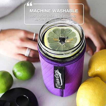 Masontops Wide Mouth Mason Jar Neoprene Sleeve - Purple - Triple Insulated Cozy - 2 Sleeves Cover 16-24 oz & Quart Sizes