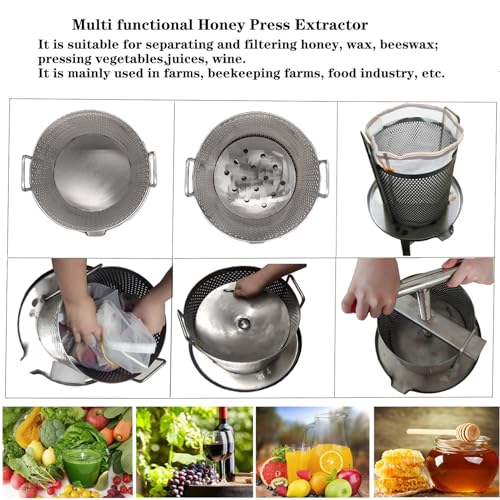 Honey Press Extractor Wax Machine Stainless Steel Honey Press Beeswax Machine Manual Large Bee Honey Presser Fruit Wine Press For Honey Wine Juice Vegetables Olive Oil Making