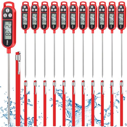 Copkim 12 Pcs Meat Food Thermometer Food with Probe Water Liquid Instant Read Digital Thermometer Kitchen Cooking Supplies for Cooking BBQ Milk Yogurt (Red) - color: Red