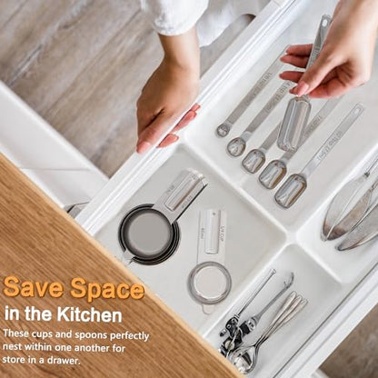 Stainless Steel Measuring Cups & Spoons Set for Cooking and Baking, Nesting Measuring Cups Measuring Spoons for Measuring Dry or Liquid Ingredients, Kitchen Gadgets, 10Pack - style: Non Magnetic-Square-10PCS