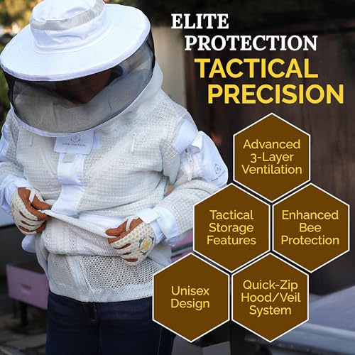 Pro Ventilated Bee Keeper Jacket for Men & Women – Sting Resistant, Ventilated Cotton Mesh, Bee Protective Gear for Hive Inspections – White Bee Jacket, White, M - size: M