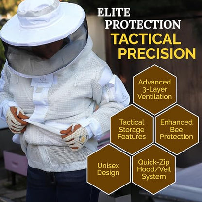 Pro Ventilated Bee Keeper Jacket for Men & Women – Sting Resistant, Ventilated Cotton Mesh, Bee Protective Gear for Hive Inspections – White Bee Jacket, White, M - size: M