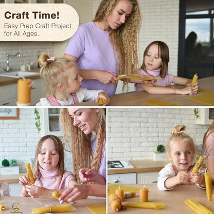 Natural Beeswax Sheets for Candle Making (10-Sheet Pack with Cotton Wicks) Natural Yellow Tone - DIY Beeswax Candle Rolling Kit for Kids & Adults - color: Natural-Gold
