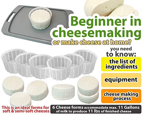 6 pcs Soft Cheese Mold for Cheese Making 1.25QT - Small Cheese Mold - Homemade Cheese Making Supplies - Cream Cheese Form Mold - Molde Para Queso Fresco Casero - Feta Ricotta Cheese Making Basket
