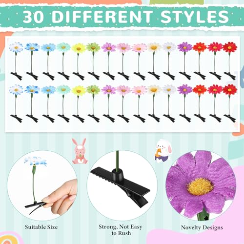 30 Pcs Bean Sprout Hair Clips Rave Mixed Style Plant Hairpins Hair Accessories for Party Irish(Vivid Flower) - style: Vivid Flower
