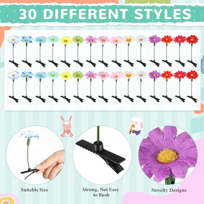 30 Pcs Bean Sprout Hair Clips Rave Mixed Style Plant Hairpins Hair Accessories for Party Irish(Vivid Flower) - style: Vivid Flower