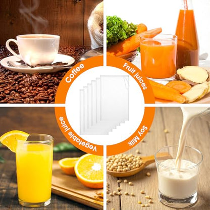6 Pack Nut Bag Strainer 7.87 × 5.9 Inch Nut Milk Bag Reusable Nylon Mesh Bags 200 Mesh Fine Meshes Drawstring Bags for Straining Fruit Juice Coffee Tea Yogurt Cheese Coffee Almond