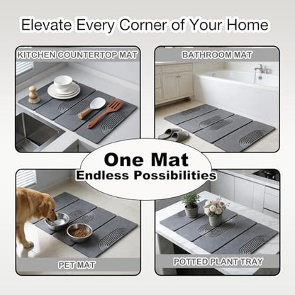 Large Stone Dish Drying Mat for Kitchen Counter,Collapsable Stone Dish Drying Mat with Diatomaceous Earth for Quick Drying-Ultra Absorbent-Eco-Friendly,Foldable-23.6"×15.7" Dark Gray Curved Grooves - color: HXTY-Dark Grey