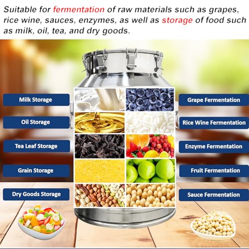 INTBUYING 9 Gal Wine Fermentation Tank 304 Stainless Steel Beer Brewing Fermentation Tanks with Exhaust Pipe Sealing Lock Fastener for Beer Wine Yogurt Milk Juice - size: 9gal