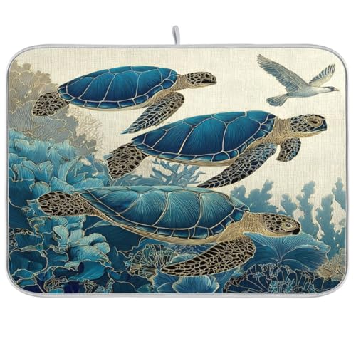 Watercolor Sea Turtle Dish Drying Mat Super Absorbent Drying Mat 18x24 inch Large Dish Drying Mats for Kitchen Counter Dish Drying Pads Kitchen Drying Matt for Countertop - color: Watercolor Sea Turtle, size: 18" x 24"