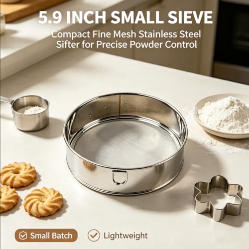 2 Pack Round Flour Sifter, 5.9 Inch & 7.87 Inch Size sieve fine mesh stainless steel, Practical sifter for baking Cake Bread Making