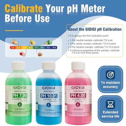 pH Meter Calibration Buffer Solution Kit, Includes pH 4.00, 7.00 and pH 10.01 Solution pH Meter for Food,Digital pH Meter for Fermentation,Hot Sauce,Canning
