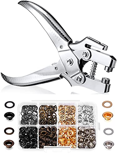 Honoson 3/16 Inch Grommet Tool Kit Eyelet Plier Set Hole Punch Grommet Hand Press Pliers with 200 Pieces of Eyelets for Shoes Clothes Bags(Gold, Silver, Grey, Copper) - color: Gold, Silver, Grey, Copper, size: 3/16 Inch