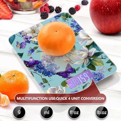 Food Scale Kitchen Scale for Baking Cooking Digital Food Weighing Measuring Scale Small Waterproof Electric Food Scale Elegant Hydrangeas Magnolias Butterflies - color: Elegant Hydrangeas Magnolias Butterflies