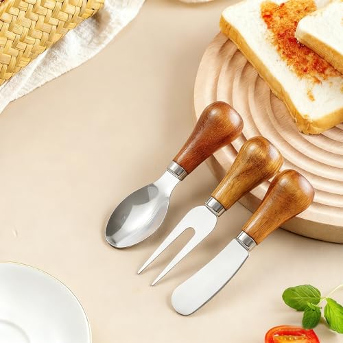 Stainless Steel Butter Knife Spreader Cheese Spreader Knives with Handle | Mini Serving Tongs with Bamboo Handle,cheese cutter for Charcuterie Board Sandwich Appetizers Cocktail Spreading 2PCS