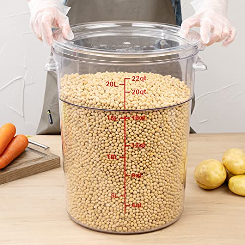 Restaurantware Met Lux 22 Quart Food Storage Containers 10 Round Commercial Storage Containers - Lids Sold Separately With Volume Markers Clear Plastic Food Prep Buckets Space-Saving Storage - size: 22 qt, style: 10 Count