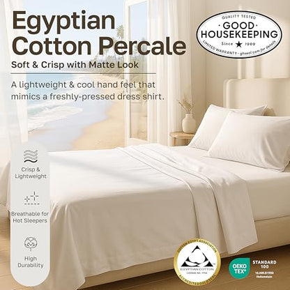 California Design Den Bed Sheets Full Size Set - Certified 100% Egyptian Cotton Percale Sheets Full Size with Deep Pockets, Lightweight, Crisp and Durable Luxury Bedding Set - Mineral Blue (Grey Tone) - color: Mineral Blue (Grey Tone), size: Full