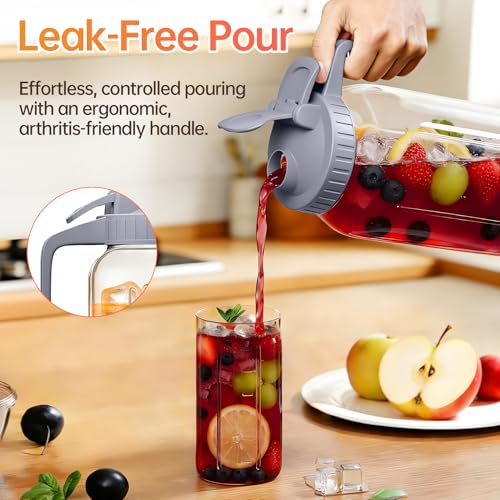 32oz Glass Pitcher with Lid & Spout – 1 Quart Mason Jars, Airtight & Leakproof Breastmilk Pitcher for Cold Brew Coffee, Sun Tea, Water, Juice – Wide Mouth, Fridge Safe - color: Gray, size: 32 Ounces