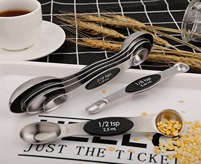 Magnetic Measuring Spoons Set of 6 Stainless Steel Dual Sided Stackable Teaspoon for Measuring Dry and Liquid Ingredients - color: Black